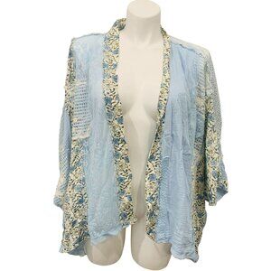 POL Light Blue Floral Lace Patchwork Kimono Top Large